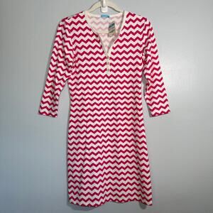 J. McLaughlin Catalina Cloth Lynn Henley Sheath Dress XS Chevron Pink White